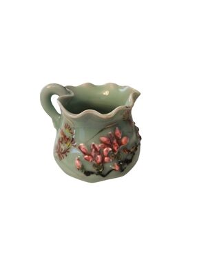 Vintage Celadon Kato Shunk? Meiji Era? Asian Green Floral Creamer 3"